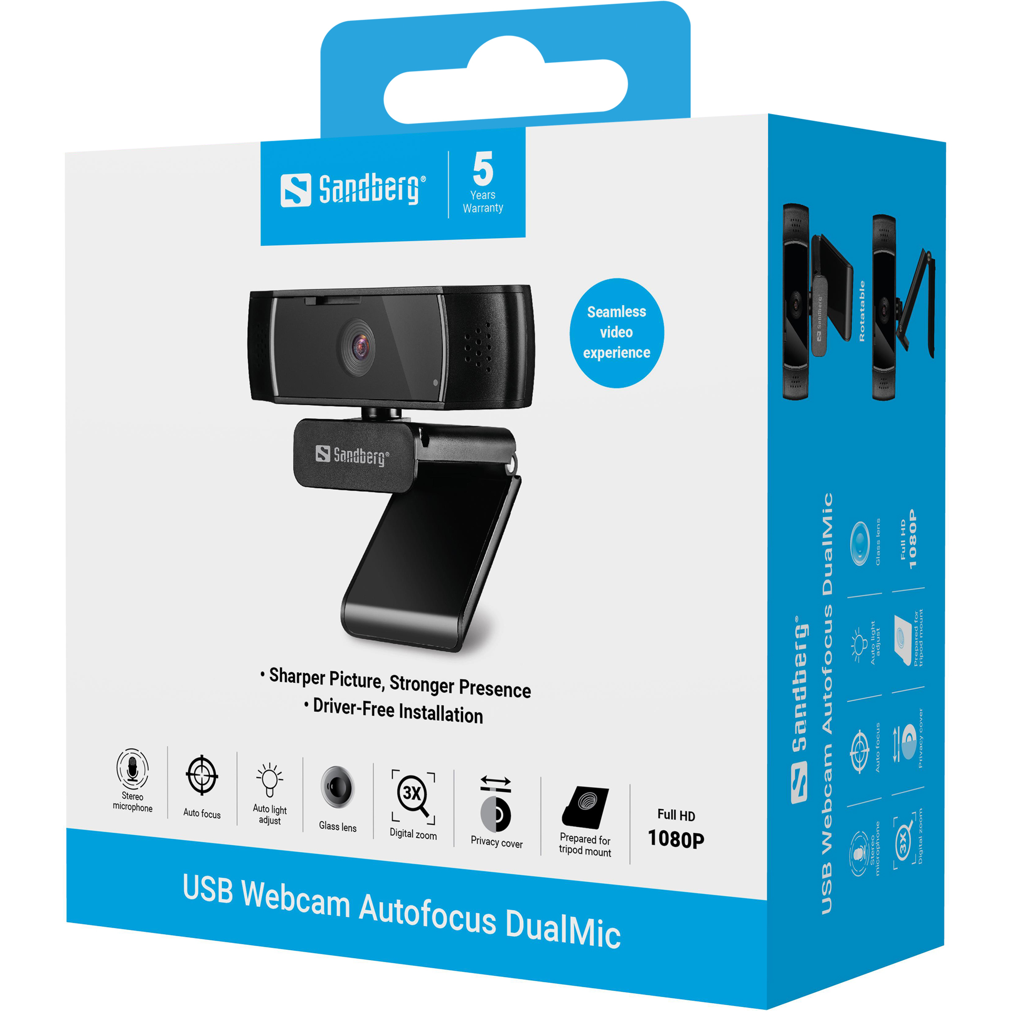 SANDBERG USB Webcam Autofocus DualMic - 2,07 MP - 1920 x 1080 Pixel - Full HD - 30 fps - 70° - 70°, Ansicht 2