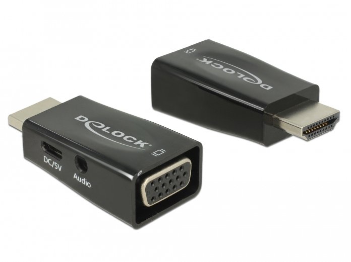 Delock 65901, HDMI A, VGA &amp; 3.5 mm Audio, Schwarz