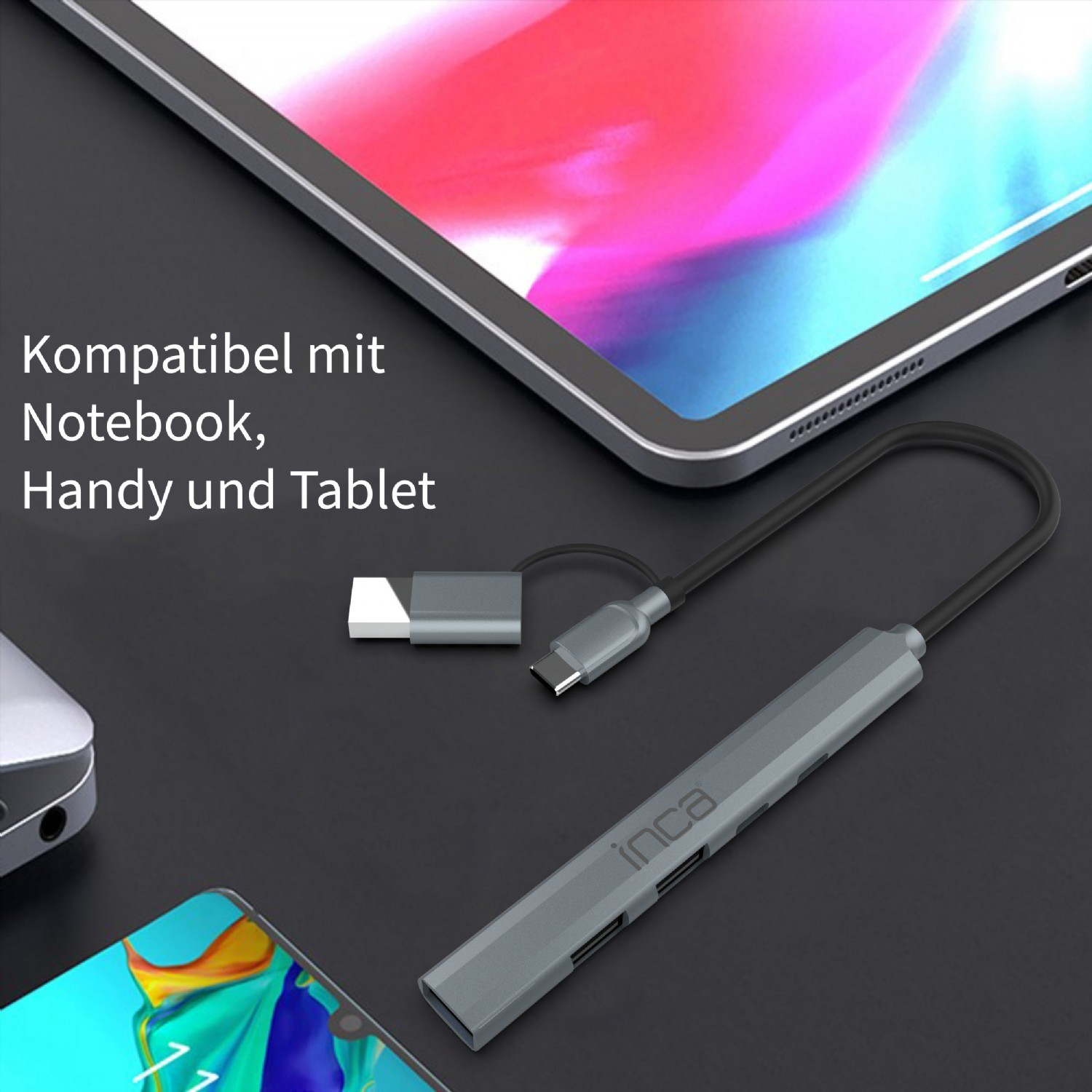 INCA Adapter IUTP-06TX USB C/A USB 3.0/2.0+ Typ-C, 100W - Adapter, Ansicht 3