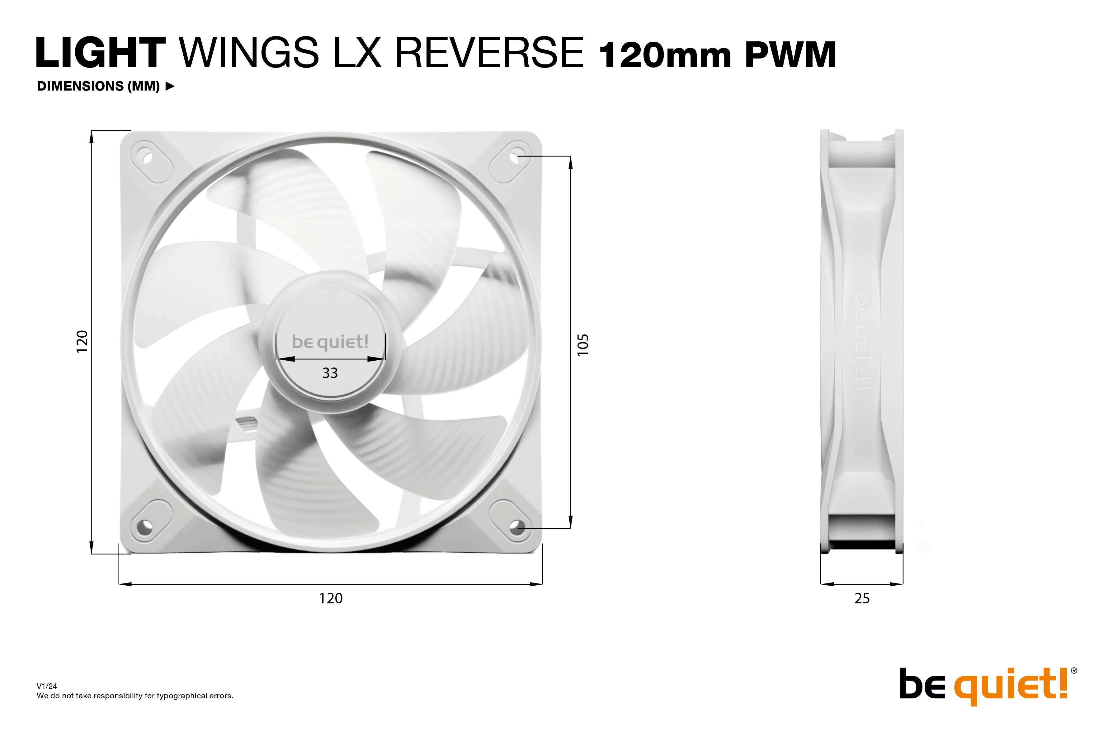 Be Quiet! 120mm Light Wings LX PWM Reverse White - Gehäuse-Lüfter - 28,5 dB, Ansicht 2