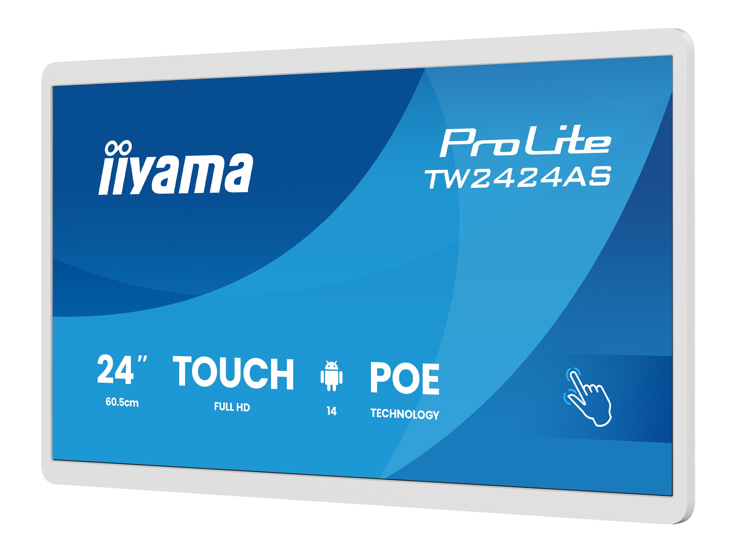Iiyama ProLite TW2424AS-W3P - Android-PC - Touchscreen-PC - 1 RK3576 - RAM 4 GB - SSD - eMMC 32 GB - Mali-G52 MC3 - 1GbE, Wi-Fi 6, Bluetooth 5.3 - WLAN: 802.11a/b/g/n/ac/ax, Bluetooth 5.3 - Android 14 - Monitor: LED 60.5 cm (23.8")