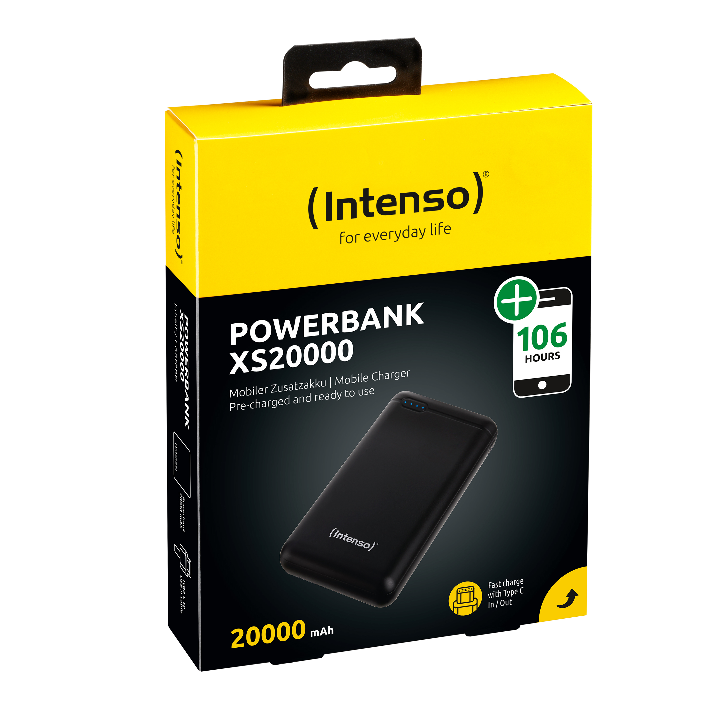 Intenso XS20000 - Powerbank - 20000 mAh - 3.1 A - 2 Ausgabeanschlussstellen (USB, USB-C) - Schwarz, Ansicht 3