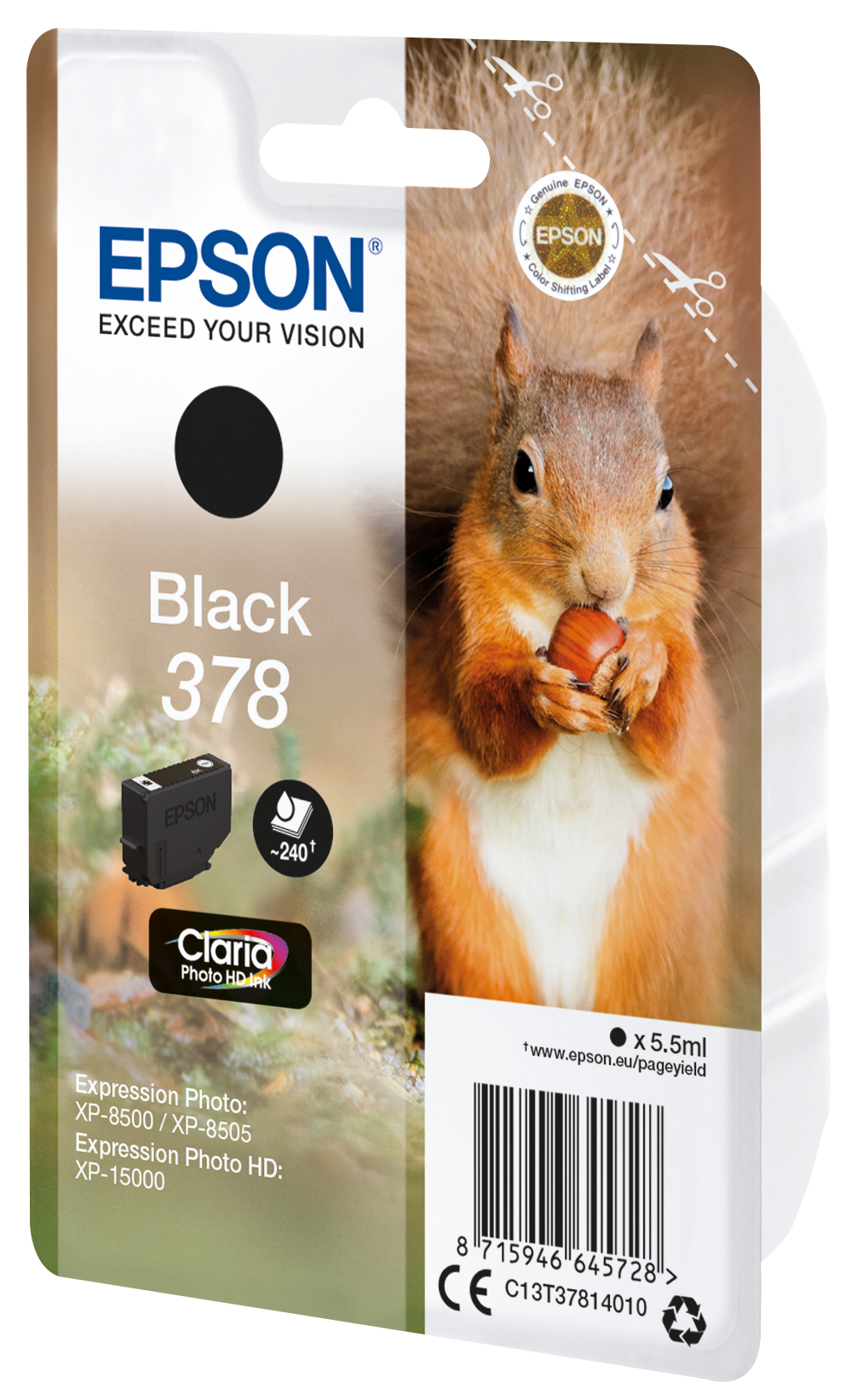 Epson Squirrel Singlepack Black 378 Claria Photo HD Ink - Standardertrag - Tinte auf Pigmentbasis - 5,5 ml - 240 Seiten - 1 Stück(e)