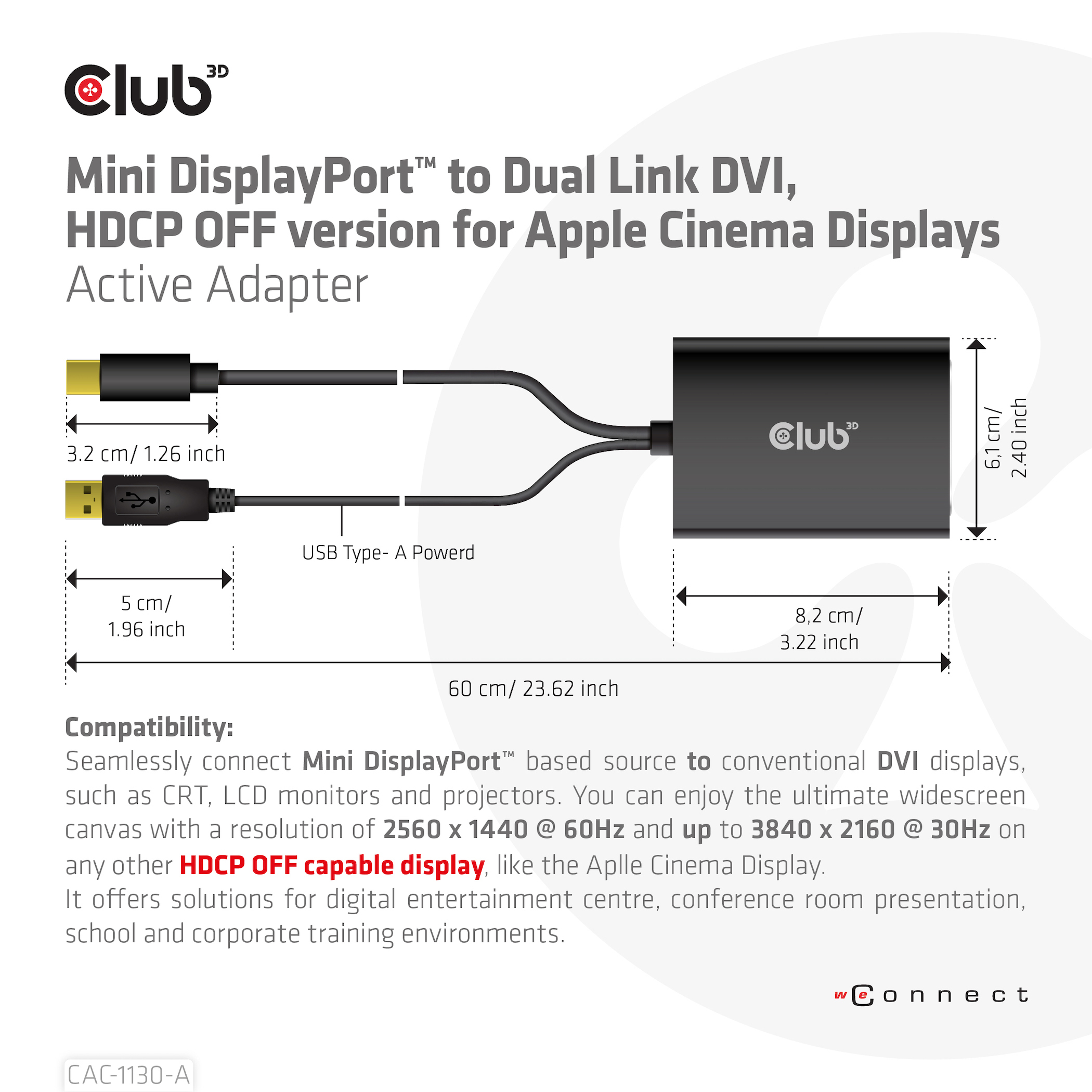 Club 3D Adapterkabel - Mini DisplayPort, USB (nur Strom), Ansicht 3