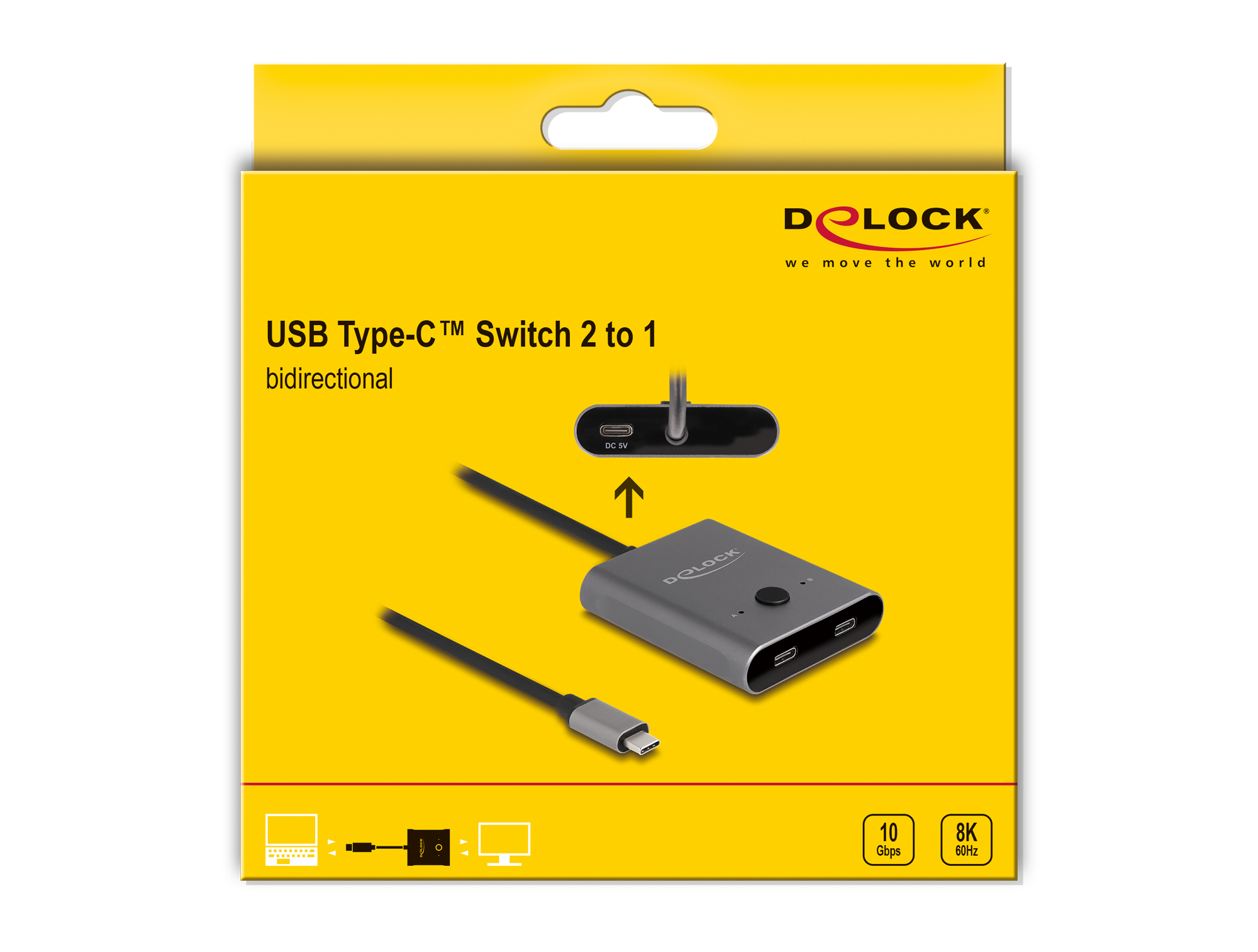 Delock Switch 2 to 1 - Hub - bi-directional, 8K, 10 Gbps - 2 x USB-C (Power Delivery), Ansicht 3