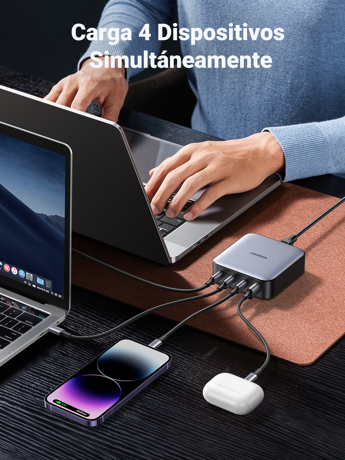 Ugreen Nexode - Netzteil - GaN - 100 Watt - 5 A - Power Delivery 3.0 + PPS, Fast Charge - 4 Ausgänge (3 x USB-C, USB), Ansicht 4