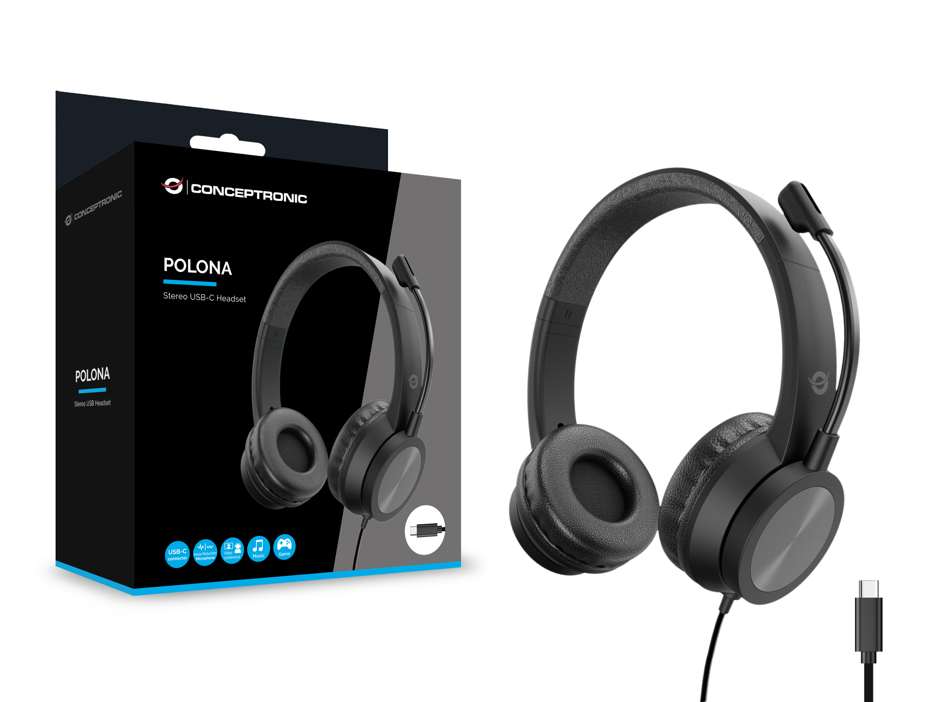 Conceptronic Headset Stereo USB-C/Mikro/Bedien./ANC - Headset - 22 KHz, Ansicht 3