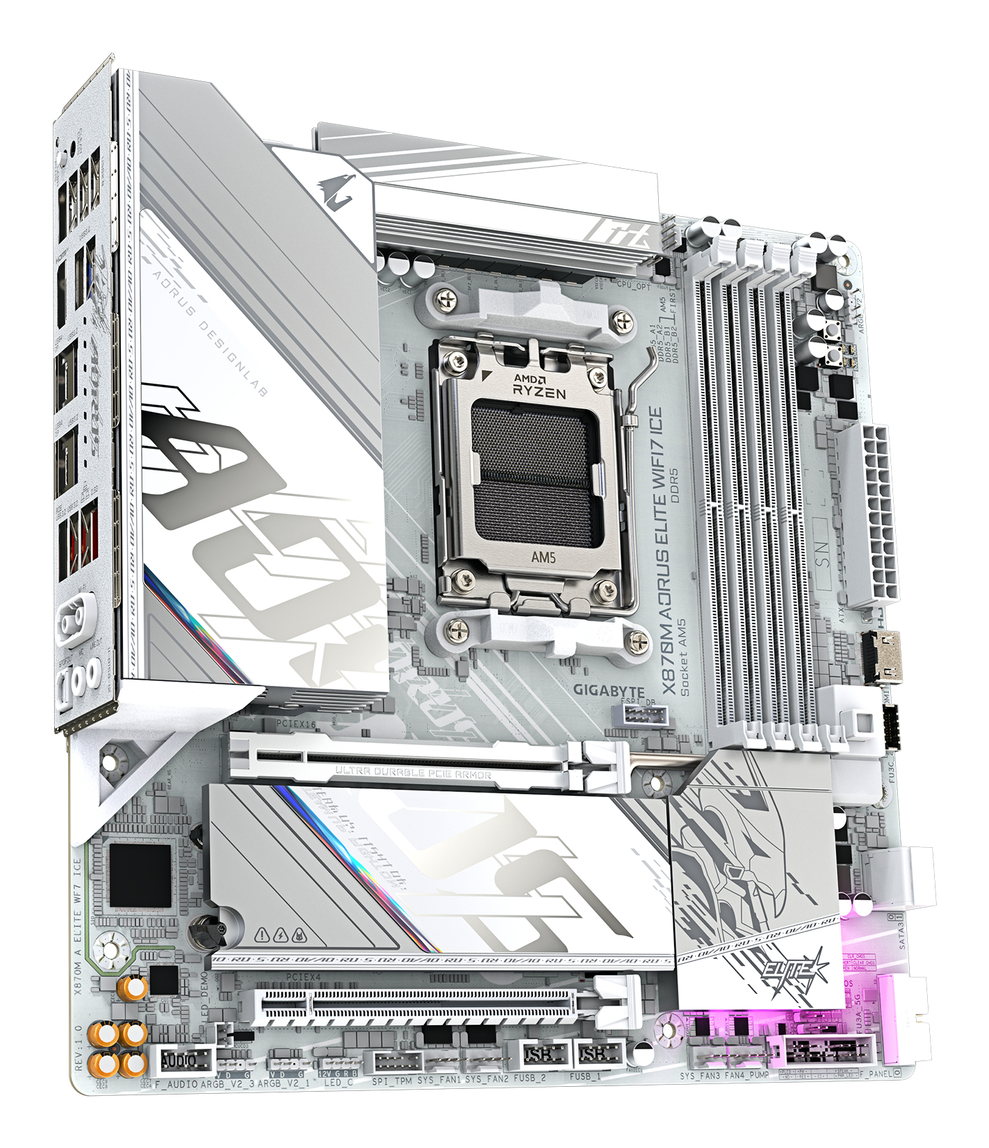 Gigabyte X870M AORUS ELITE WIFI7 ICE (X870,AM5,ATX,DD - AMD Sockel AM5 (Ryzen Zen4), Ansicht 4