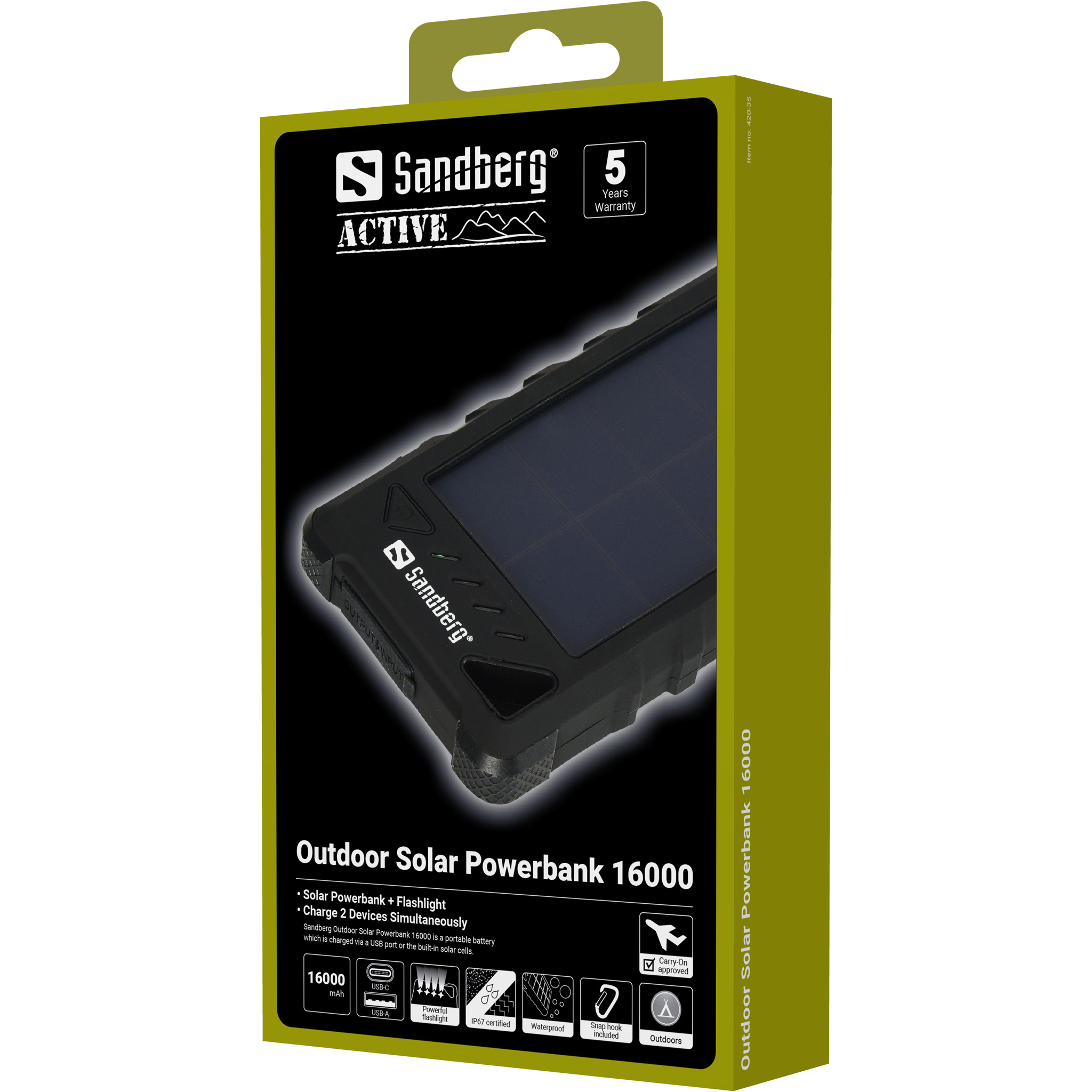 SANDBERG Outdoor Solar Powerbank 16000 - Solar-Powerbank - Li-Ion - 16000 mAh - 3.4 A - 2 Ausgabeanschlussstellen (USB), Ansicht 2
