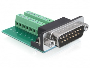 Delock 65275, Sub-D 15 pin Gameport, 16 pin Terminal block, Grün