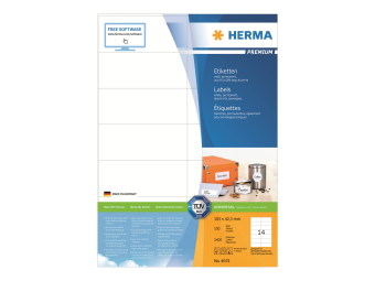 HERMA Premium - Papier - matt - permanent selbstklebend - weiß - 105 x 42.3 mm 1400 Etikett(en) (100 Bogen x 14)