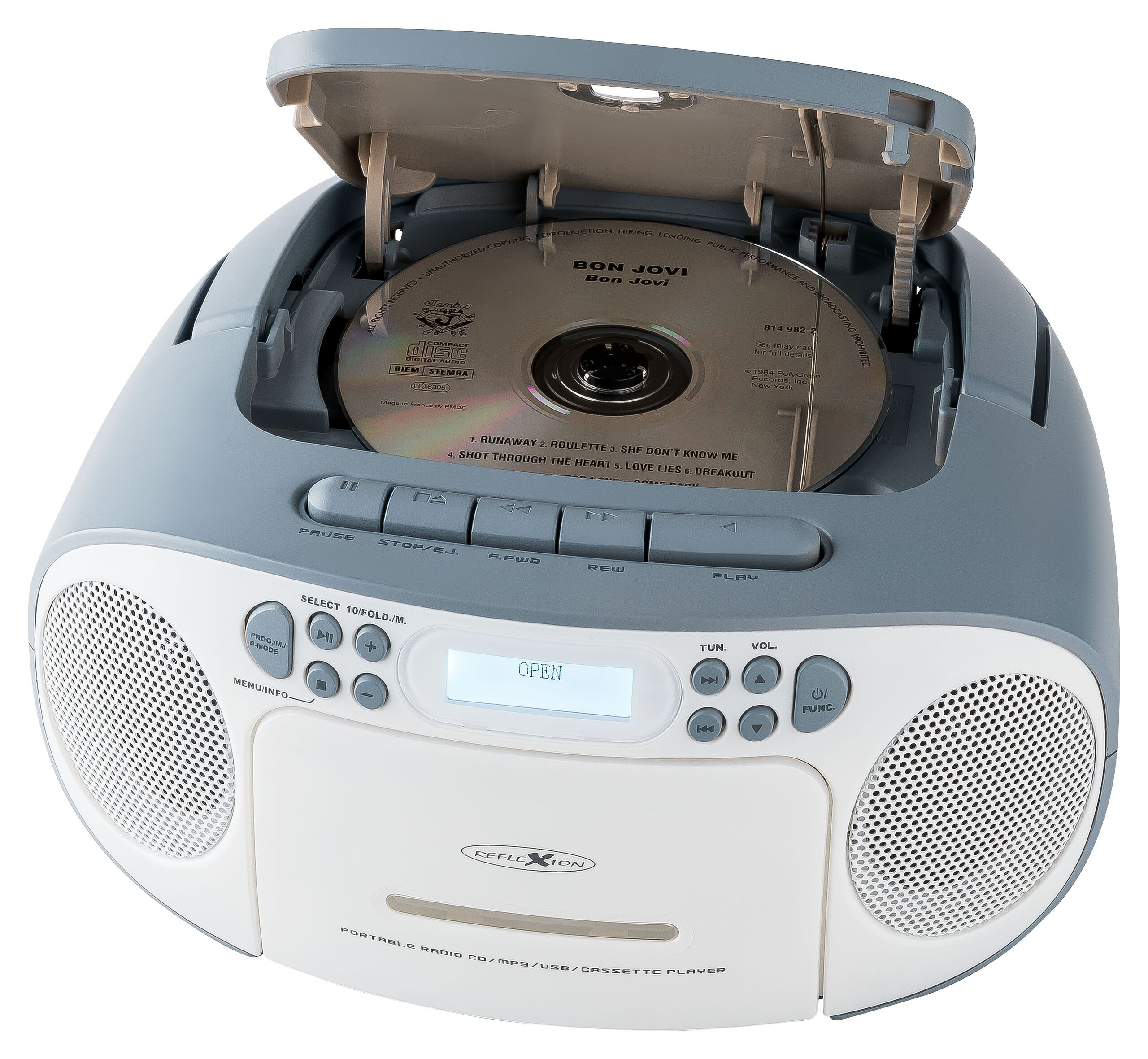 Reflexion CD-Radio DAB+ UKW DAB AUX CD Kassette USB Weiss Blau - Tragbarer Radiorecorder, Ansicht 3