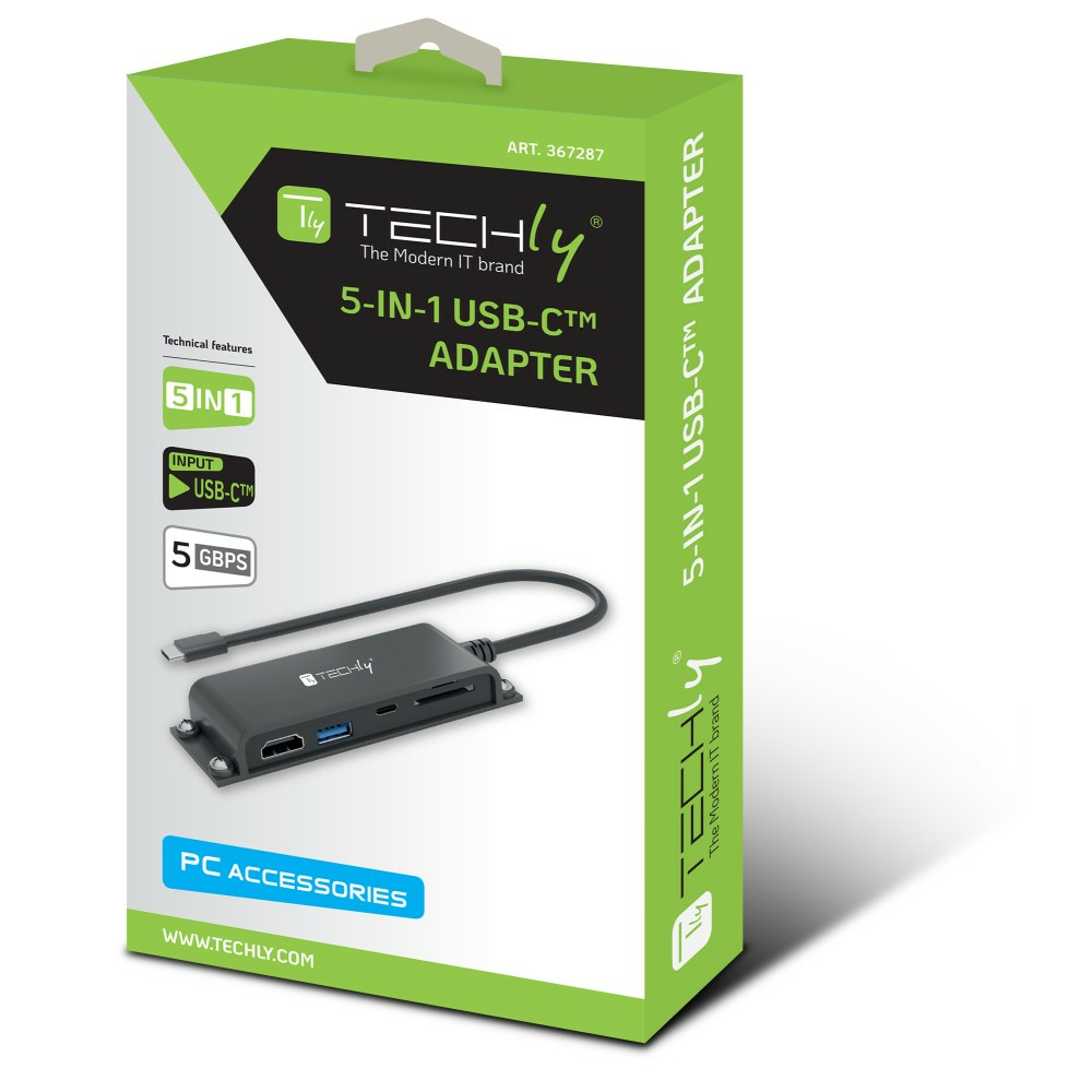 Techly Docking Station 5 in 1 USB-C HDMI Hub mit Micro SD/SD Reader, Ansicht 3