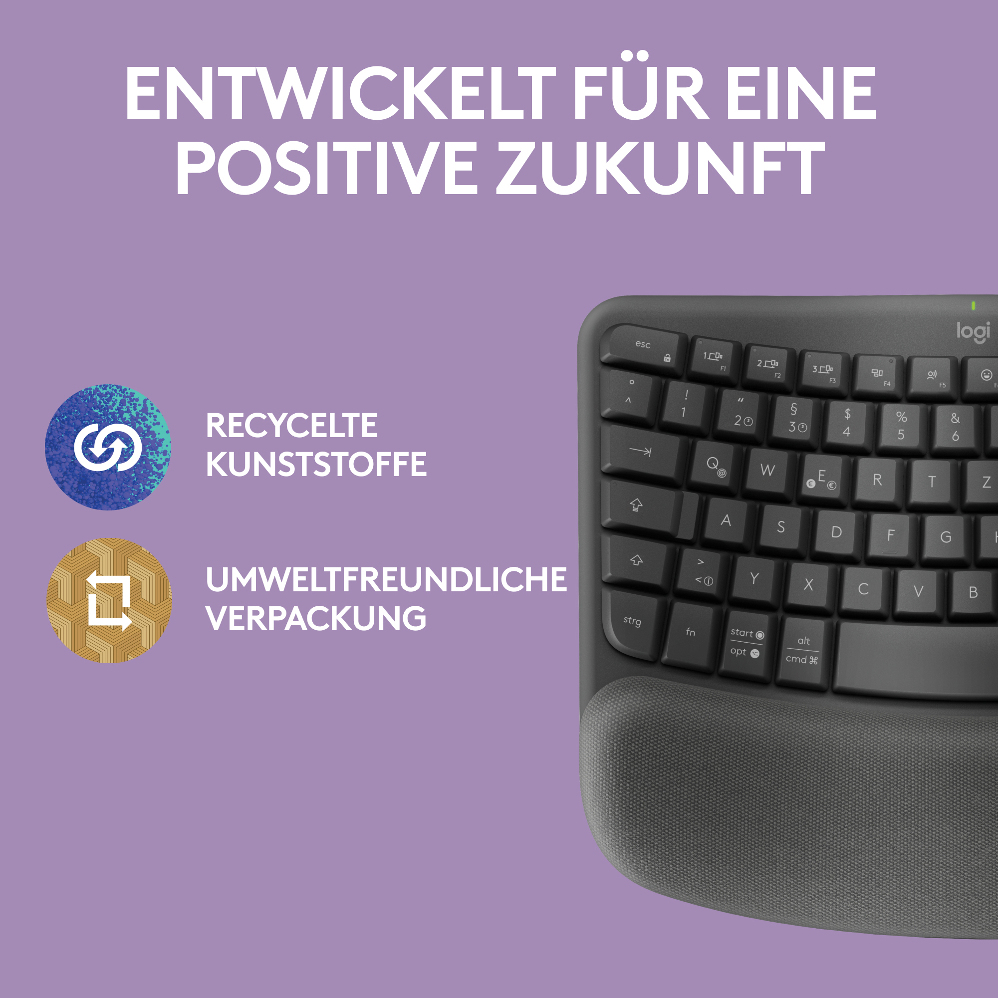 Logitech Wave Keys - Tastatur - kabellos - 2.4 GHz, Bluetooth LE - TL: Deutsch, QWERTZ, Ansicht 2