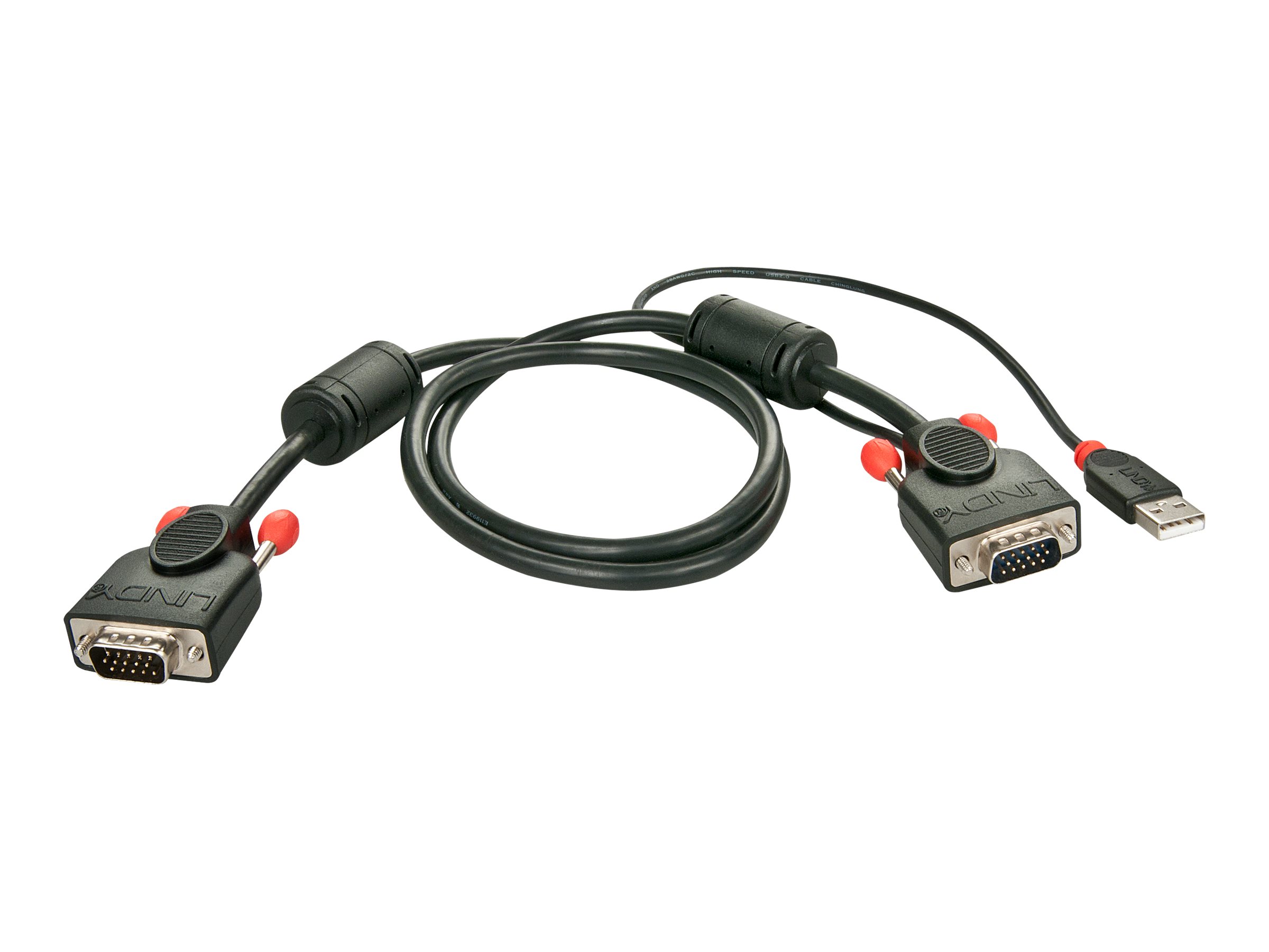 Lindy - Video- / USB-Kabel - USB, HD-15 (VGA) (M) zu HD-15 (VGA) (M) - 5 m - Daumenschrauben