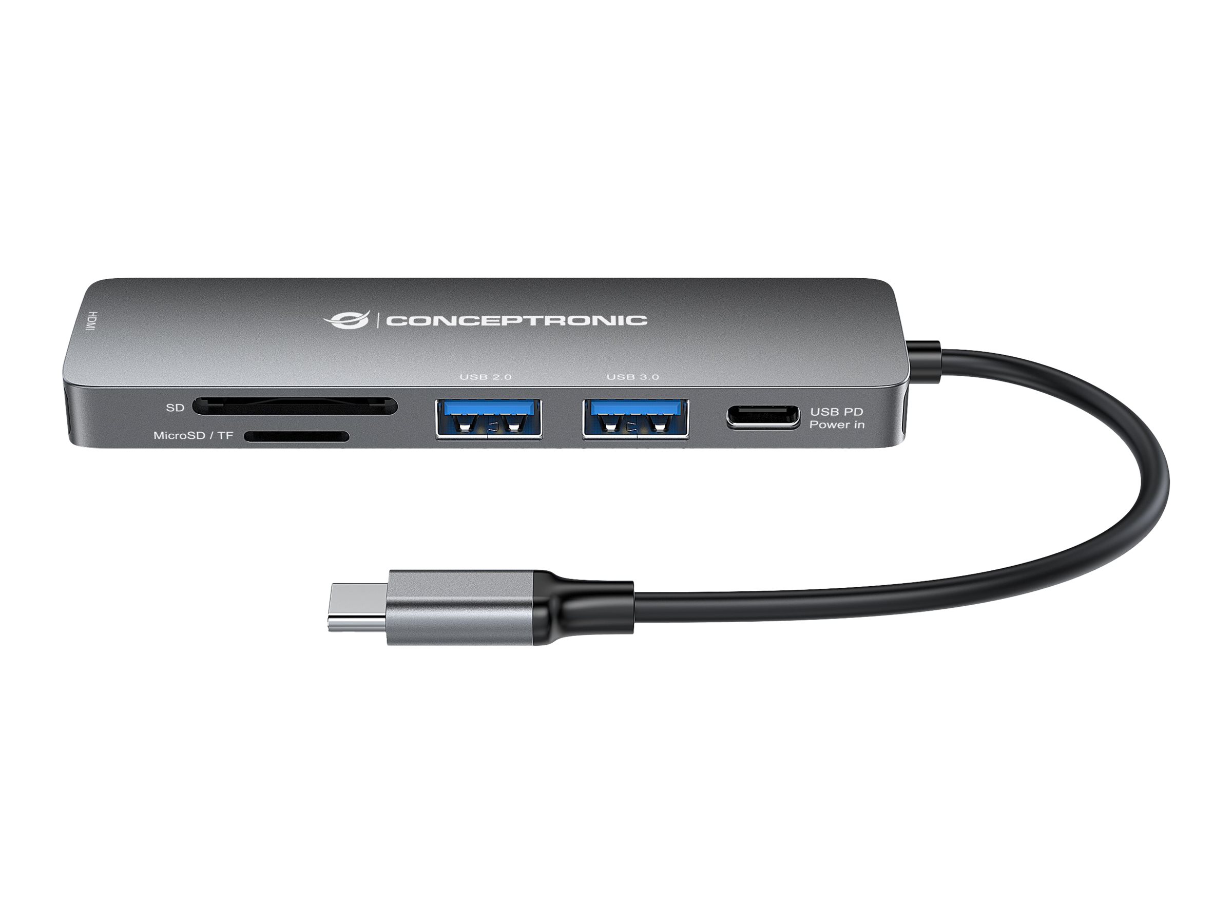 Conceptronic Dock USB-C->HDMI,USB3.0/2.0,SD/TF,60WPD 0.12mgr