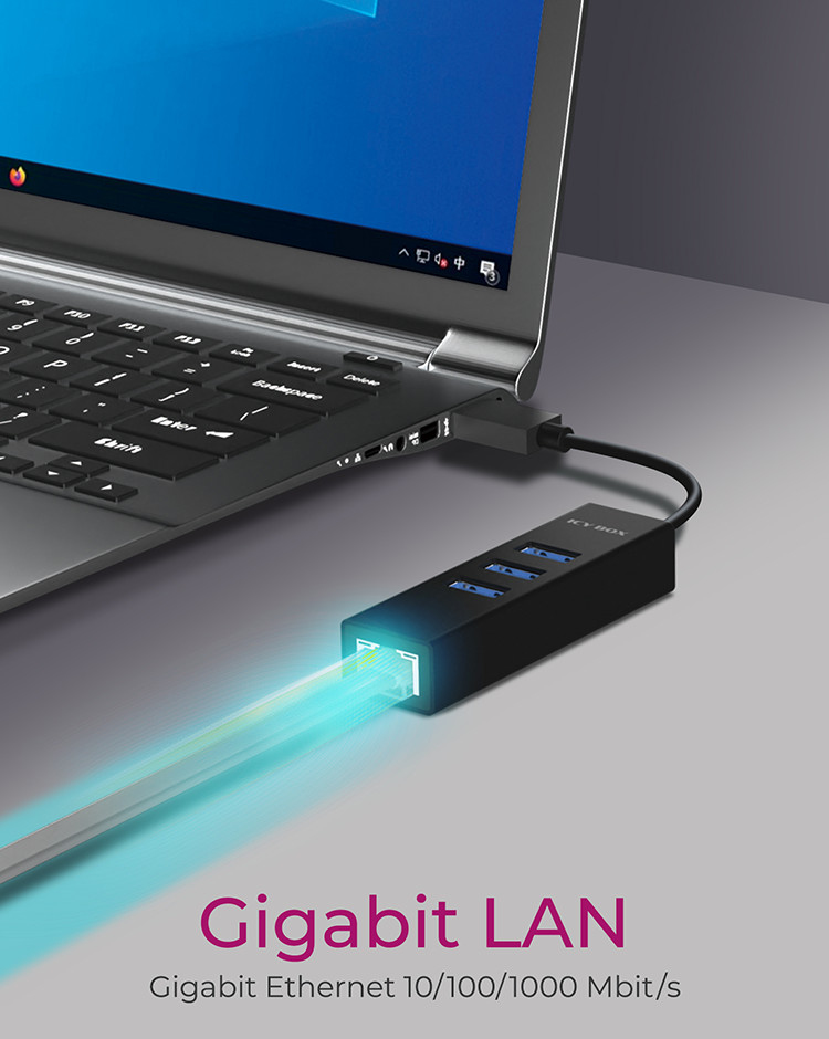 ICY BOX IB-HUB1419-LAN - Hub - 3 x USB 3.2 Gen 1 + 1 x 10/100/1000, Ansicht 4
