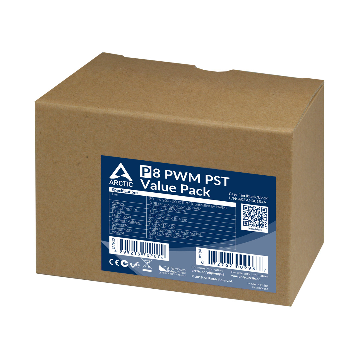 Arctic P8 PWM PST Value Pack - 80 mm PWM PST Lüfter optimiert für statischen Druck - Ventilator - 8 cm - 3000 RPM, Ansicht 3