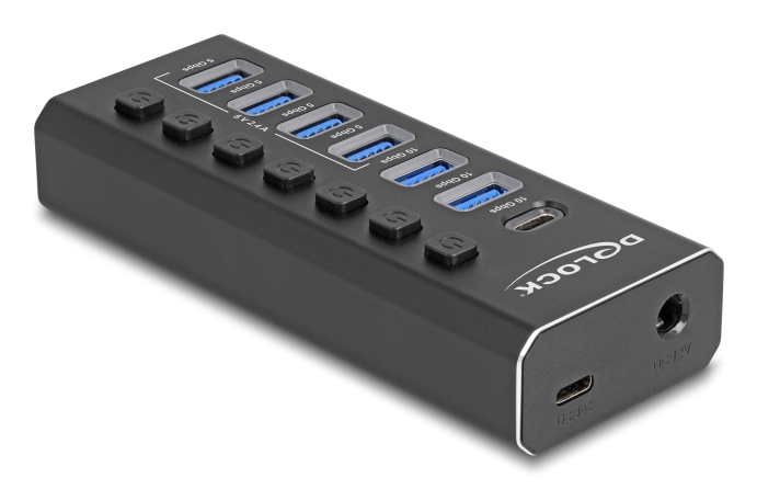Delock 7 Port USB Hub mit 3 Ports 10 Gbps und 4 Schnellladeports 5 Schalter, Ansicht 3