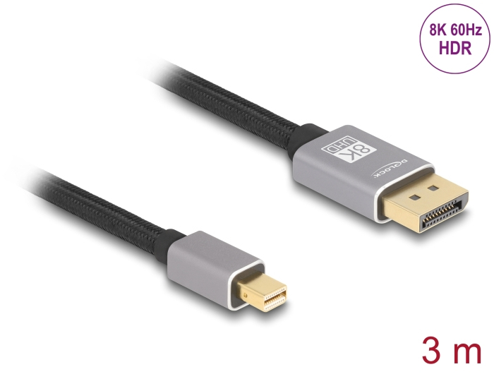 Delock Mini DisplayPort zu 8K 60 Hz 3 m grau - Kabel - Digital/Display/Video, Ansicht 2