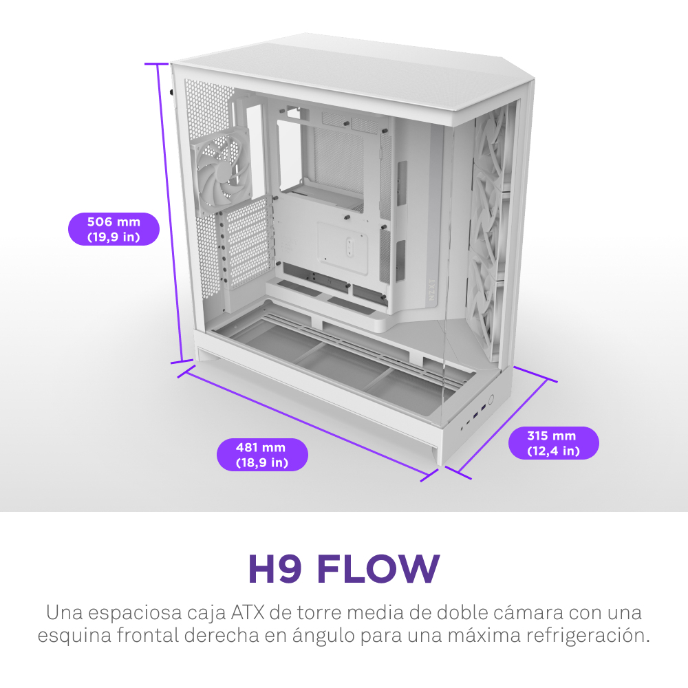 NZXT H9 Flow 2025 All White MidiTower CM-H92FW-01 retail - Midi/Minitower - ATX, Ansicht 3