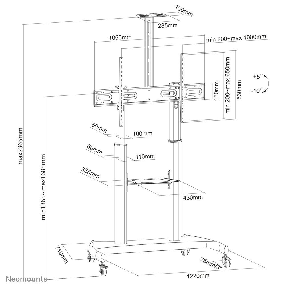 Neomounts by Newstar PLASMA-M1950E - Wagen - für Flachbildschirm / AV-Ausrüstung - Schwarz, Ansicht 2