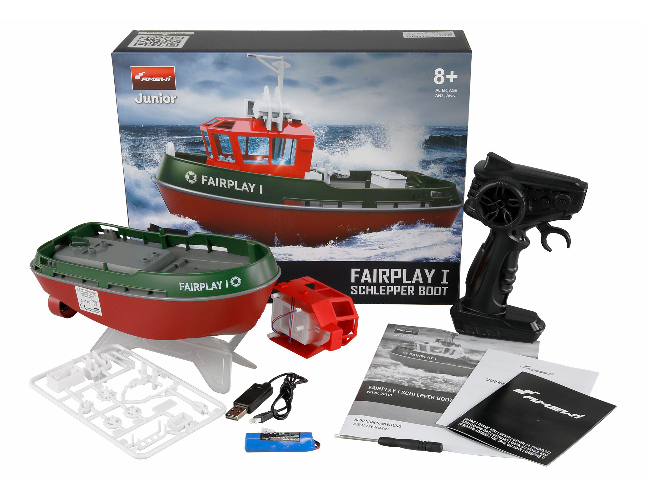 Amewi RC Schlepperboot Fairplay I 1 72 RTR grün, Ansicht 4