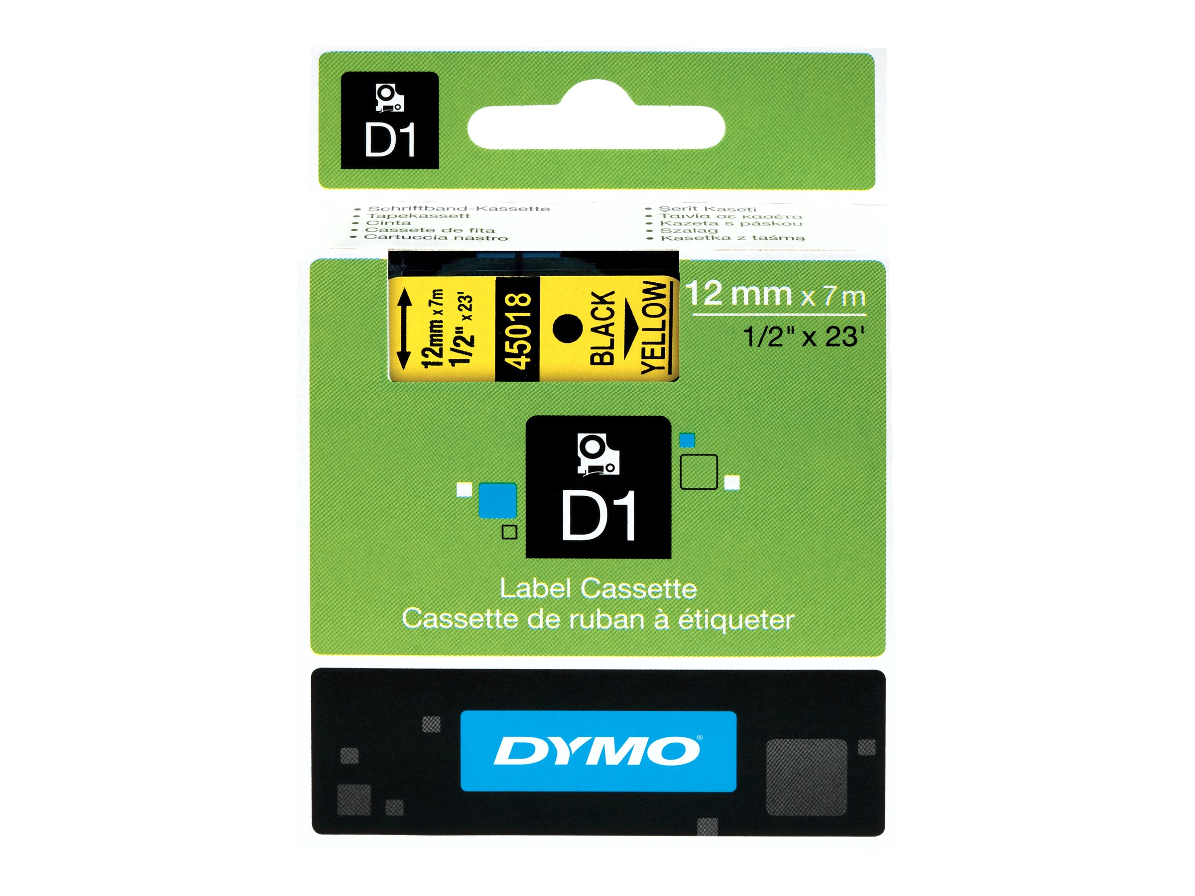 Dymo D1 - Selbstklebend - Schwarz auf Gelb - Rolle (12 cm x 7 m)