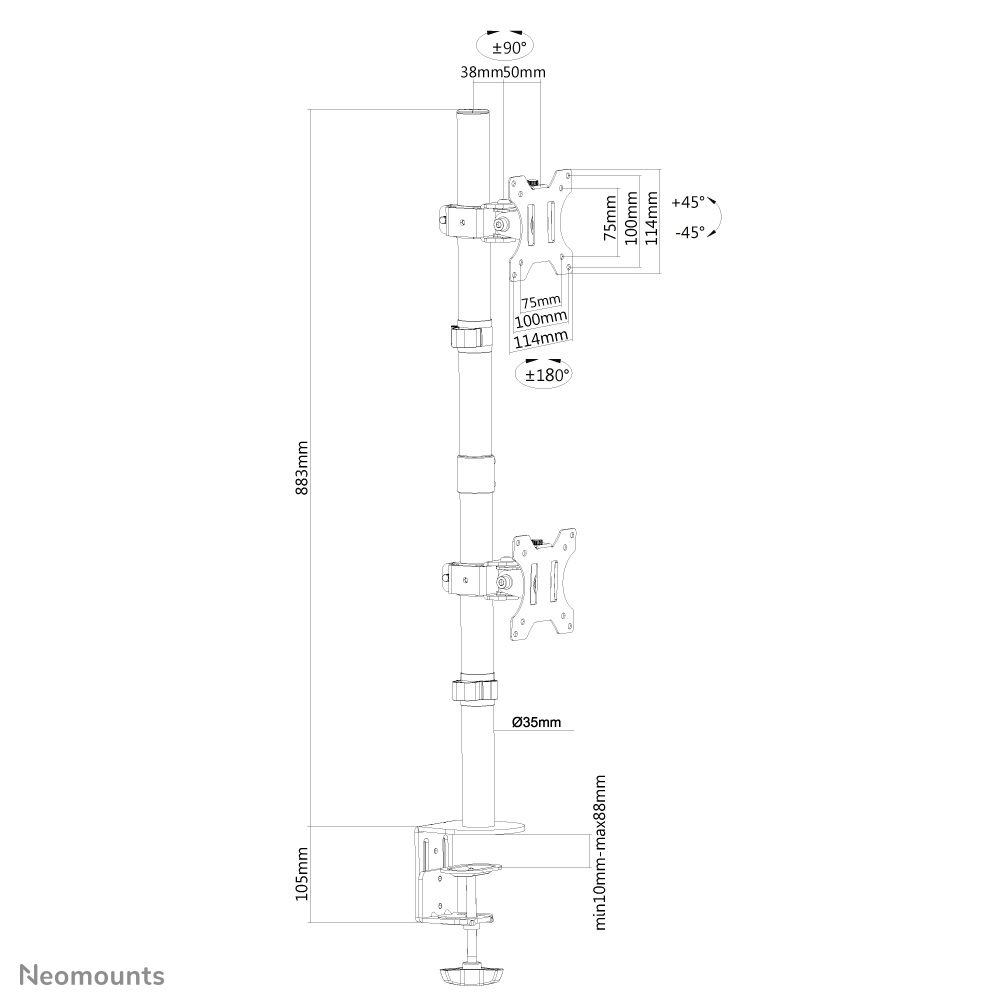Neomounts by Newstar FPMA-D550DV - Befestigungskit - für 2 LCD-Displays - Schwarz - Bildschirmgröße: 25.4-81.3 cm, Ansicht 2