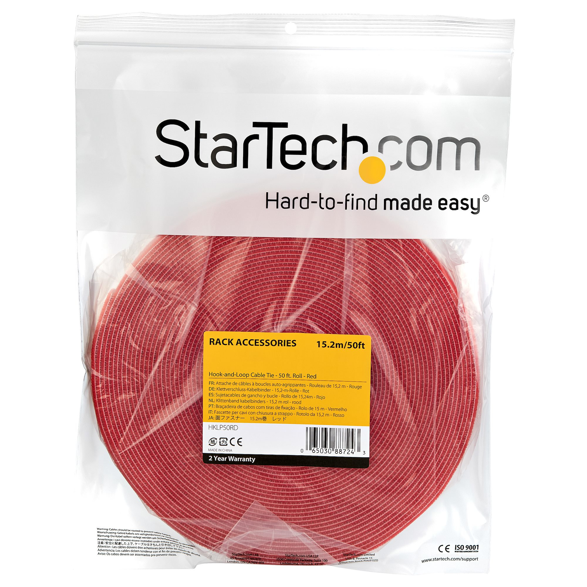 StarTech.com HKLP50RD Klettkabelbinder (15m, frei zuschneidbar & wiederverwendbar) rot, Ansicht 2