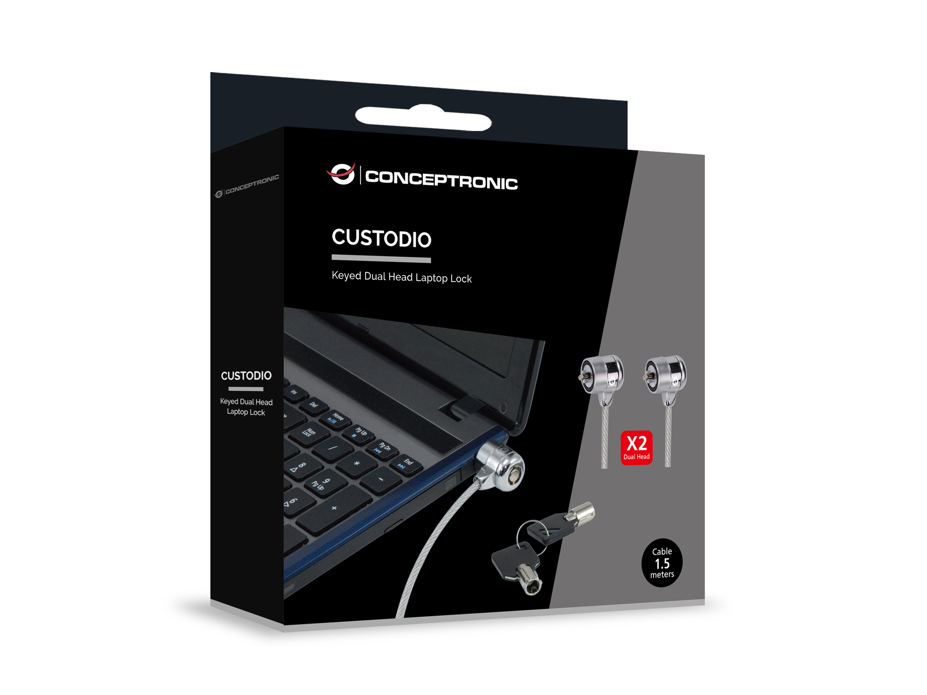Conceptronic Doppel-Notebook-Schloss - Laptop-Kabelschloss mit 2 Schlössern - 1,5 Meter - 1,5 m - 2 Schlüssel - Silber, Ansicht 4