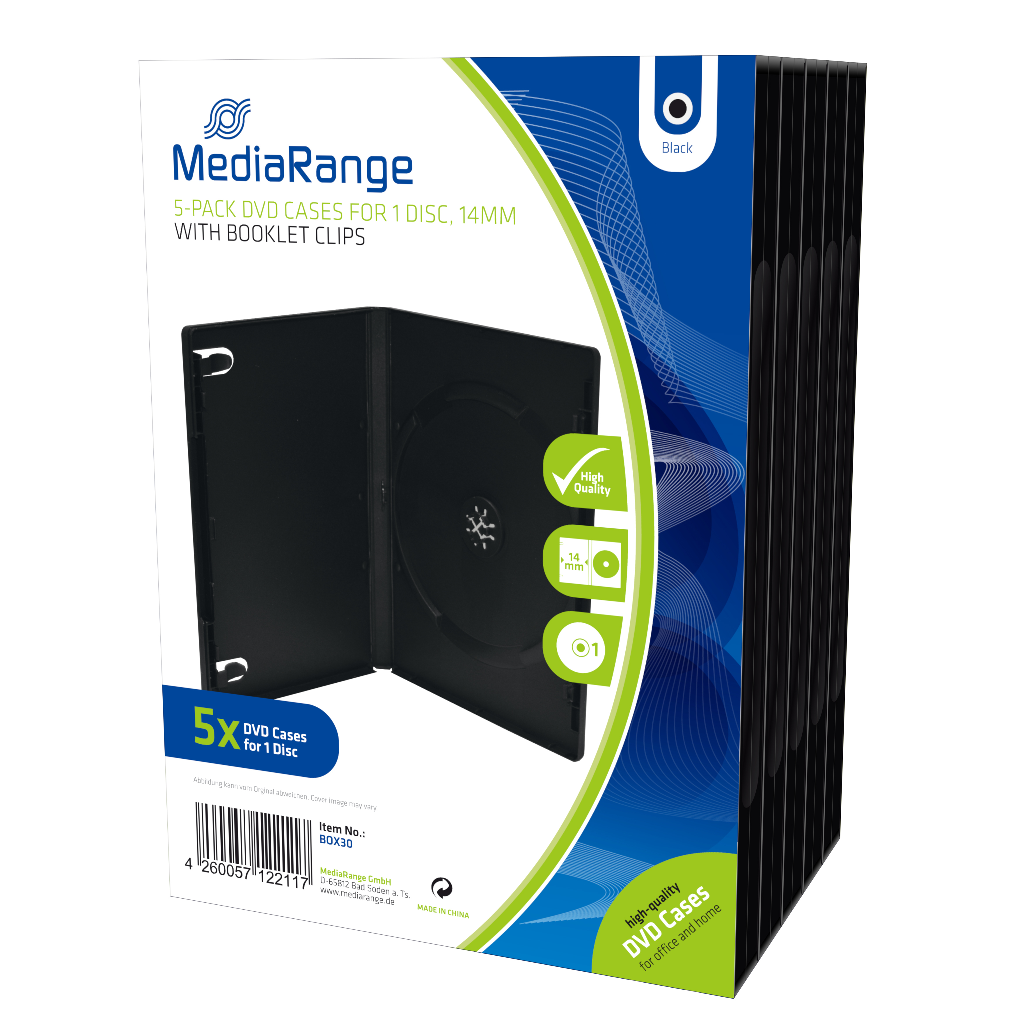 MEDIARANGE Retail-Pack DVD-Case Single - DVD-Videobox - Kapazität: 1 CD/DVD - Schwarz (Packung mit 5), Ansicht 2
