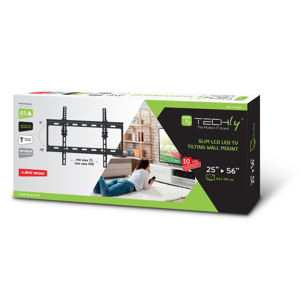 Techly ICA-PLB 261M - 63,5 cm (25) - 142,2 cm (56) - 100 x 100 mm - 400 x 400 mm - -10 - 0° - Schwarz, Ansicht 2