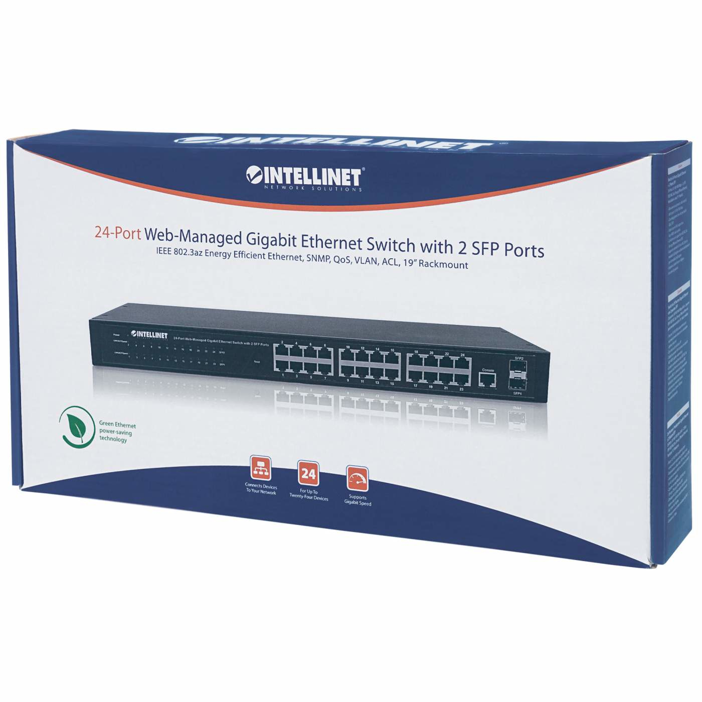 Intellinet 24-Port Web-Managed Gigabit Ethernet Switch mit 2 SFP-Ports, 24 x 10/100/1000 Mbit/s RJ45 Ports + 2 x SFP, Ansicht 2