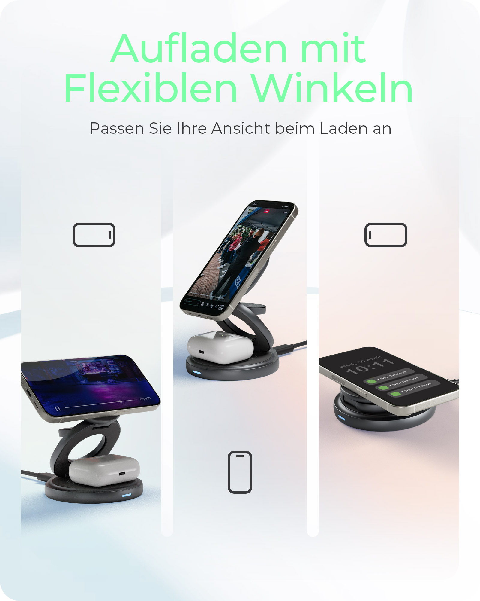 ICY BOX IB-SH101-CH - Kabelloses Ladegerät - 3-in-1 + AC-Netzteil, Ansicht 3