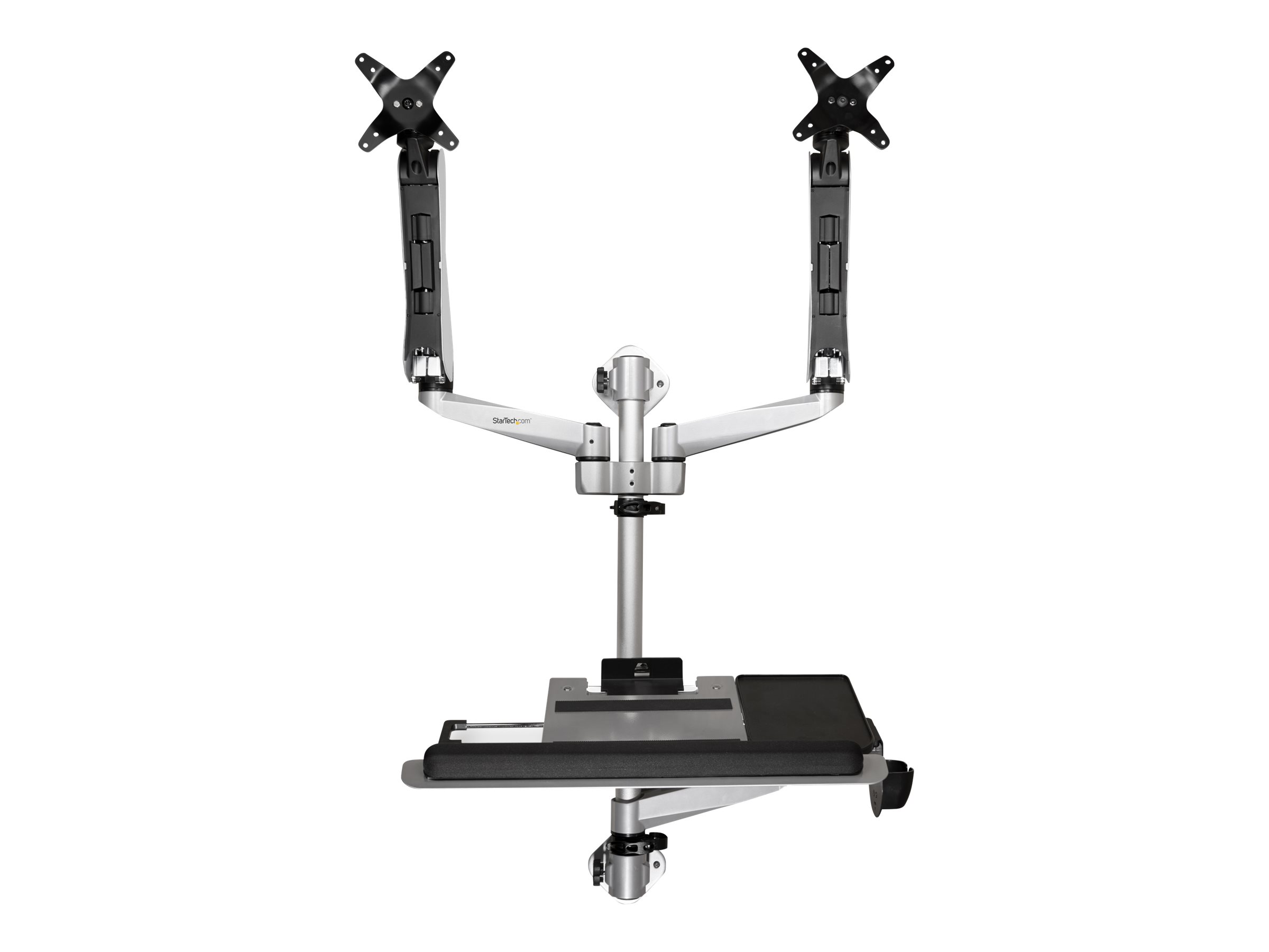 StarTech.com Computerarbeitsplatz für die Wandmontage - Beweglicher Doppelarm - Tastaturarm - Sitz-Steh-Schreibtisch - Befestigungskit (Stange Maushalterung Handgelenkkissen Wandmontagehalterung Tastatur-Tablett 2 Displayhalterungen 2 Federarme 2 