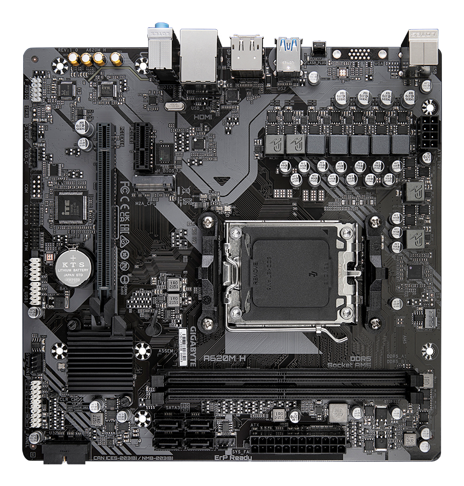 Gigabyte A620M H mATX Mainboard Sockel AM5 HDMI/DP/M.2 - AMD Sockel AM5 (Ryzen Zen4), Ansicht 3