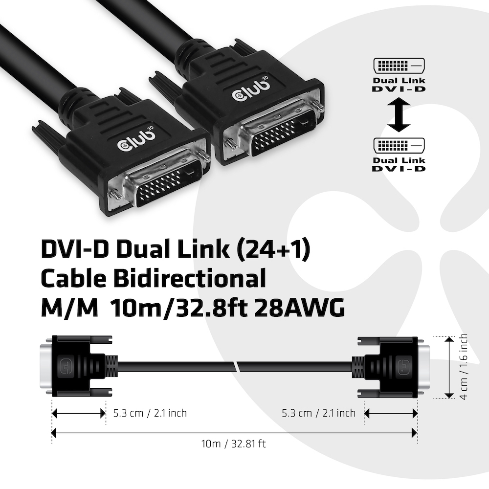 Club 3D DVI-Kabel - Dual Link - DVI-D (M) - zu DVI-D (M) - 10 m - Daumenschrauben - hauchvergoldete Kontakte, Ansicht 4
