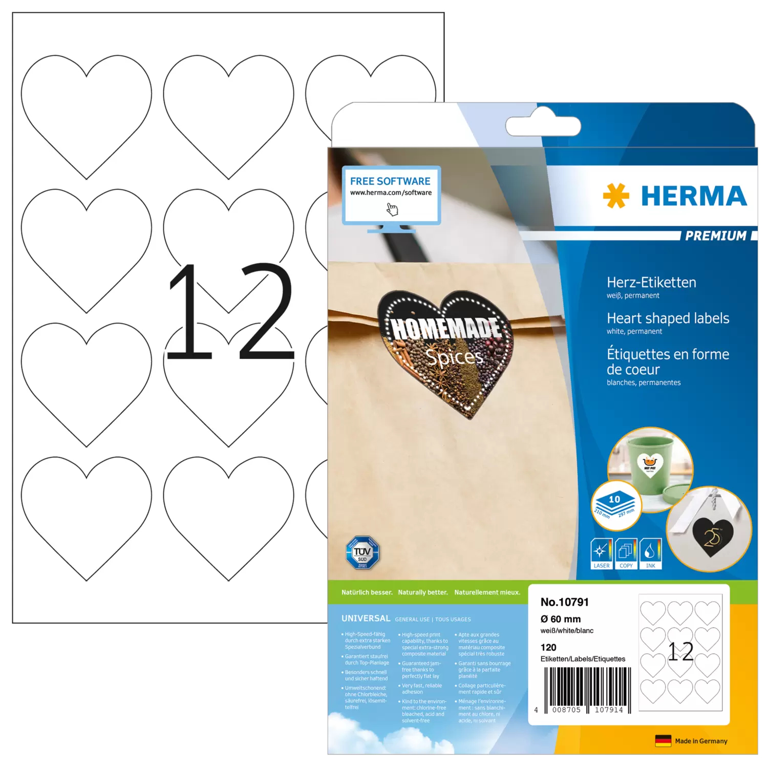HERMA Premium Etiketten in Herzform 60x60 1Stk - Etiketten/Beschriftungsbänder - A4, Ansicht 2
