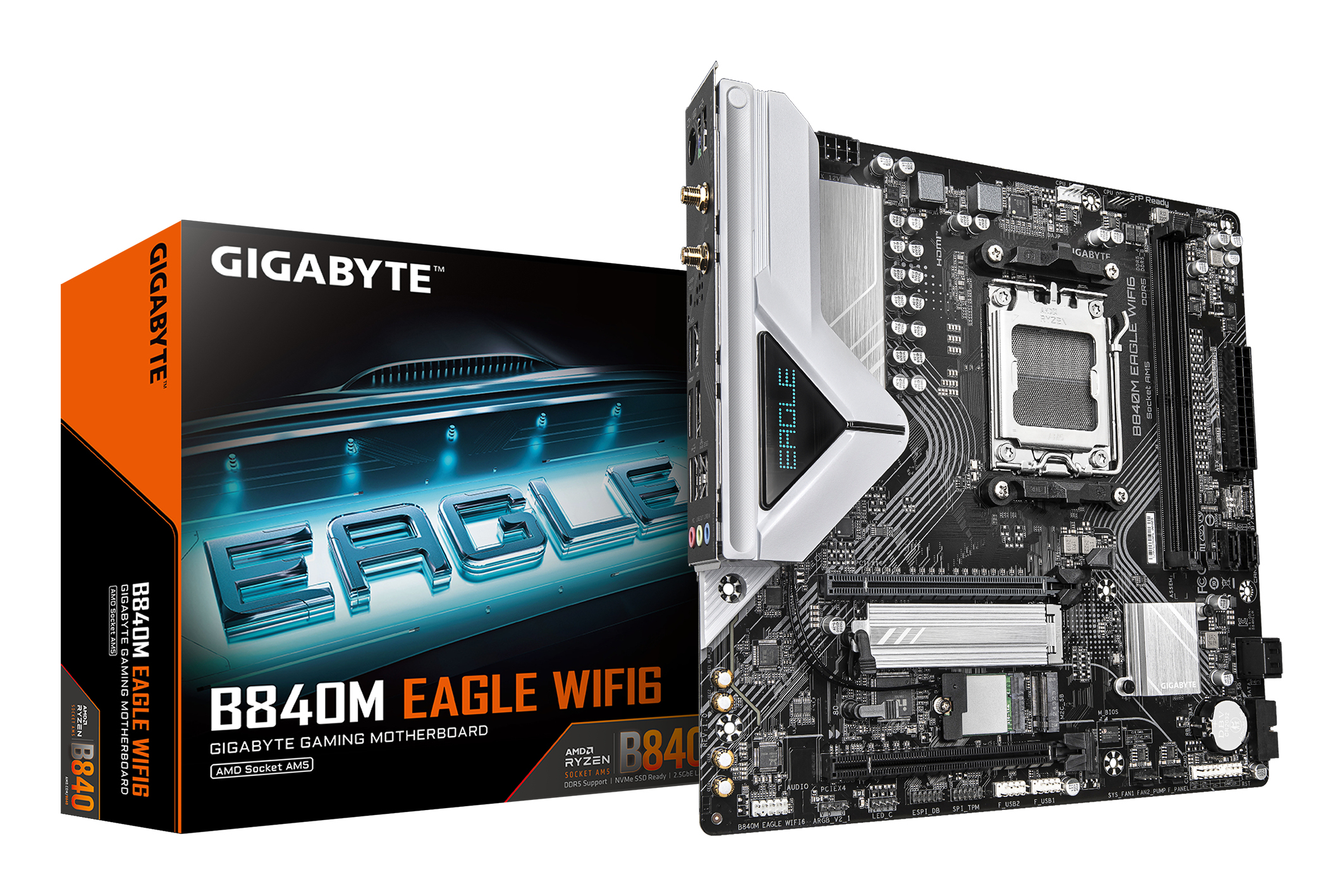 Gigabyte B840M EAGLE WIFI6 - Motherboard - micro ATX - Socket AM5 - AMD B840 Chipsatz - USB-C 3.2 Gen 1, USB 3.2 Gen 1, Ansicht 4