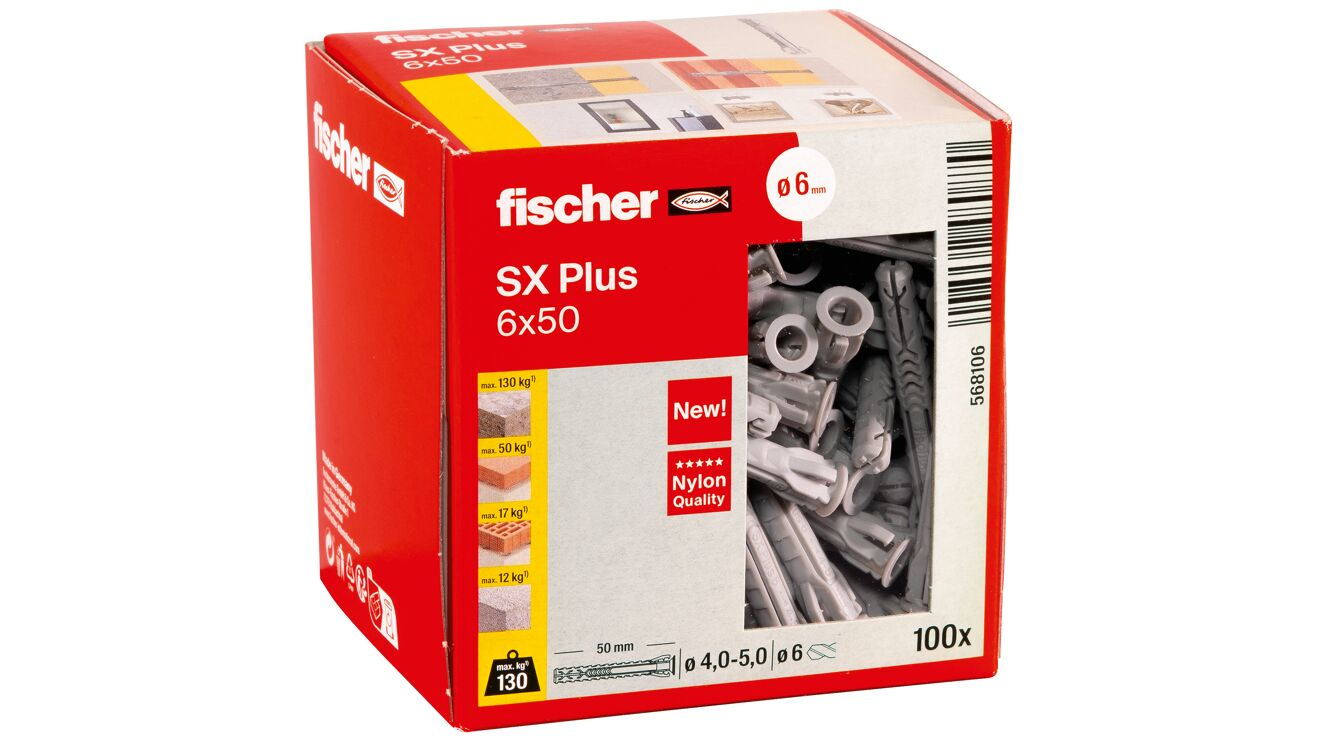 fischer 568106 - Spreizdübel - Autoklaven-Porenbeton - Mauerziegel - Beton - Gipsfaserplatten... - Nylon - Grau - 6 mm, Ansicht 4