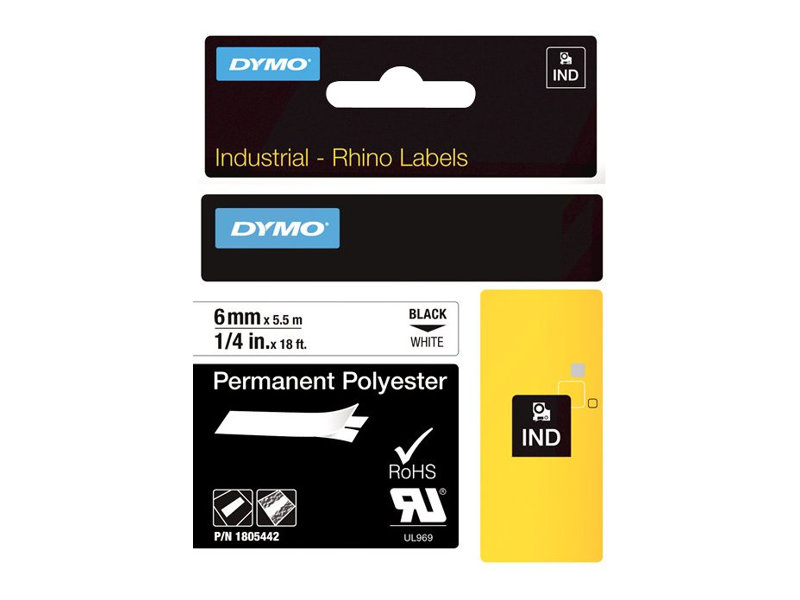 Dymo Rhino Permanent Polyester - Polyester - permanenter Klebstoff - Schwarz auf Weiß - Rolle (0,6 cm x 5,5 m), Ansicht 3