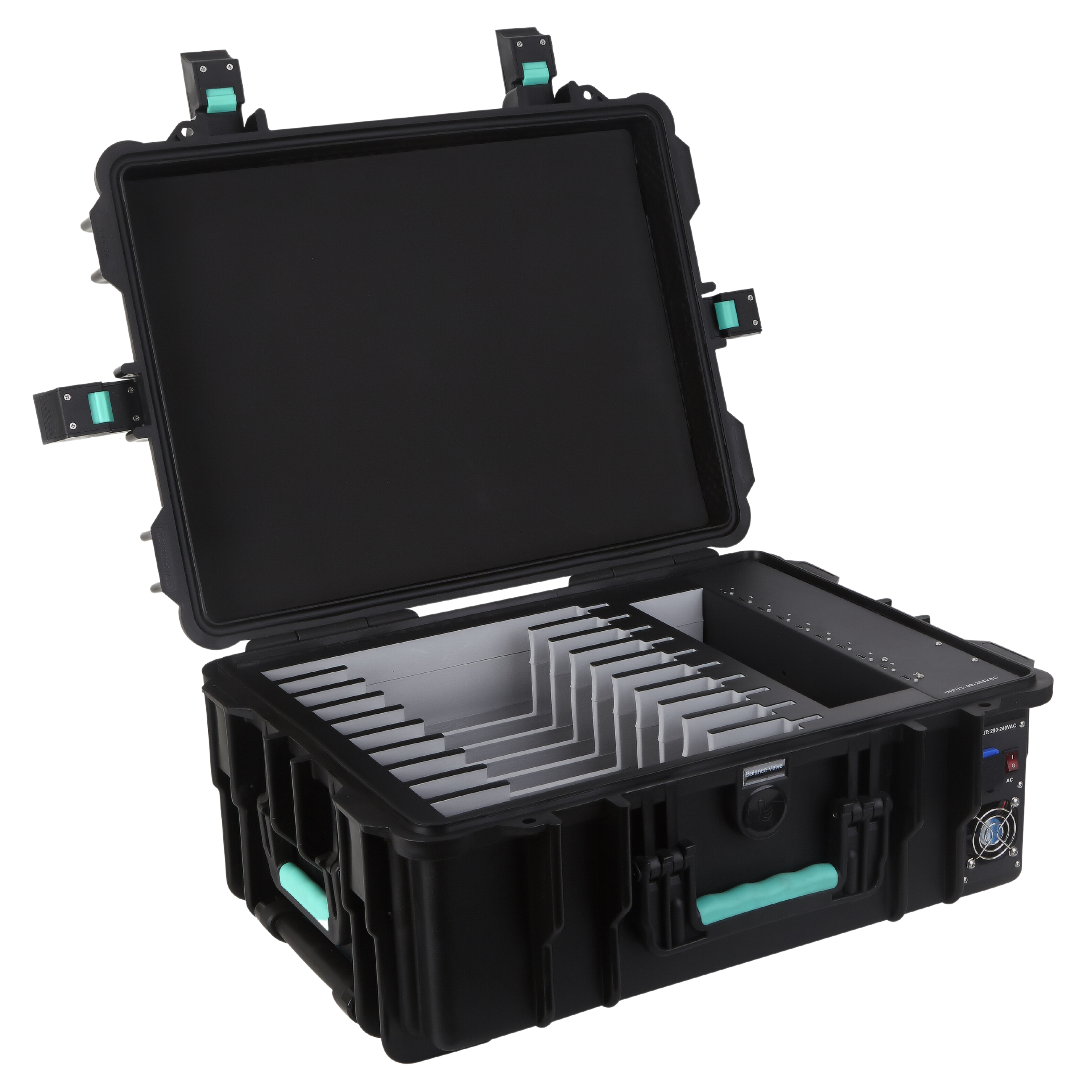 DEQSTER KT10C USB-C Tablet-Koffer (2. Gen.) für 10 Tablets - Ladekoffer - iPad Koffer, schwarz, robust, stabil, Ansicht 2
