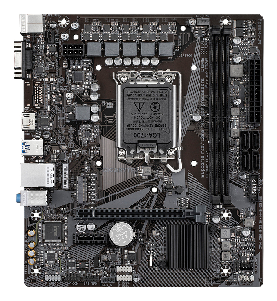 Gigabyte H610M H V2 - 1.0 - Motherboard - micro ATX - LGA1700-Sockel - H610 Chipsatz - USB 3.2 Gen 1 - Gigabit LAN, Ansicht 2