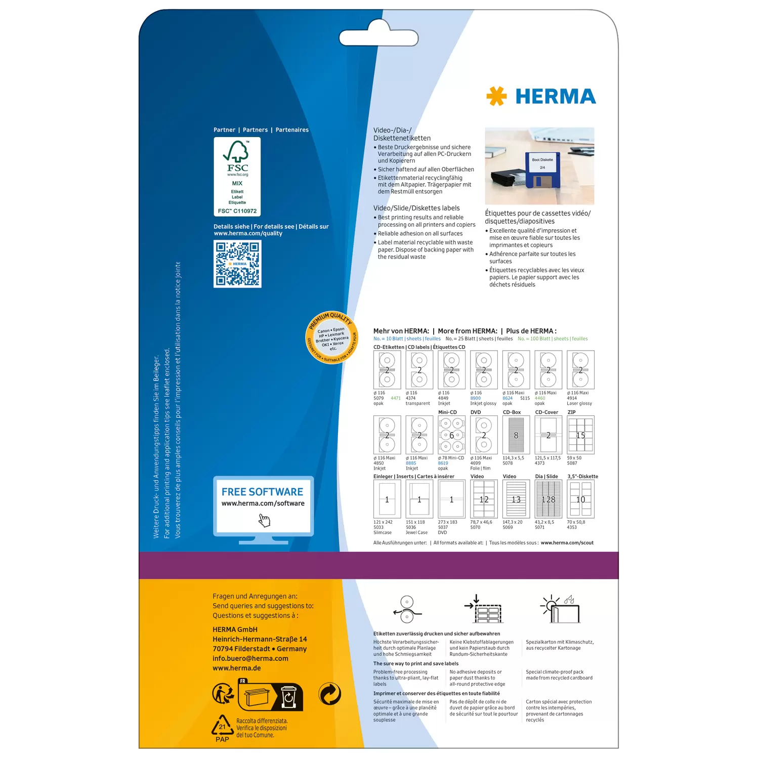 HERMA Special - Papier - matt - permanent selbstklebend - weiß - 43.2 x 8.5 mm 3200 Etikett(en) (25 Bogen x 128), Ansicht 2