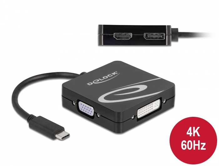 Delock High Speed - Videoadapter - Single Link - USB-C männlich zu DB-15, DVI-I, HDMI, DisplayPort weiblich - 10 cm, Ansicht 2