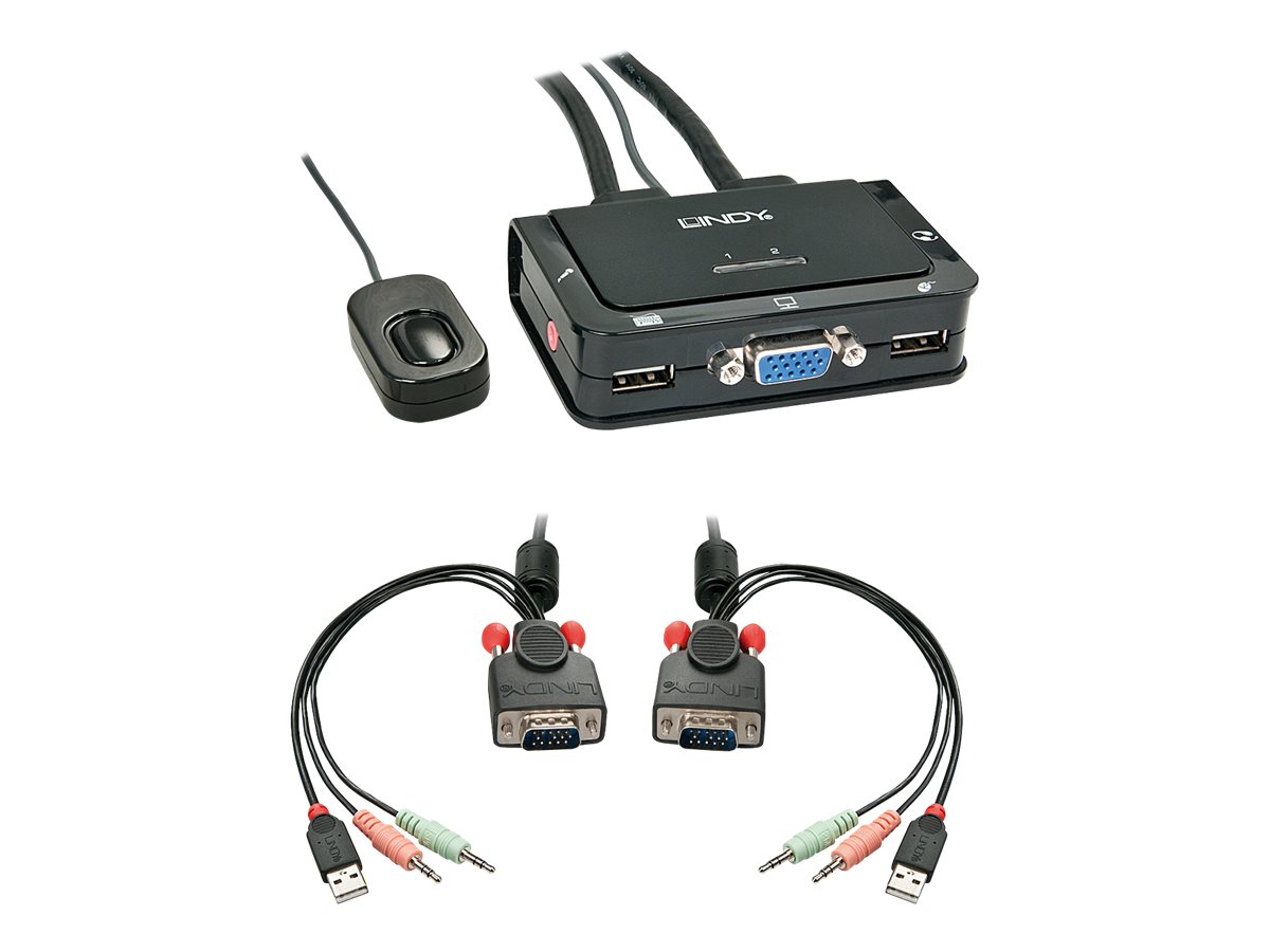 Lindy KVM Switch Compact 2 Port VGA USB 2.0 & Audio