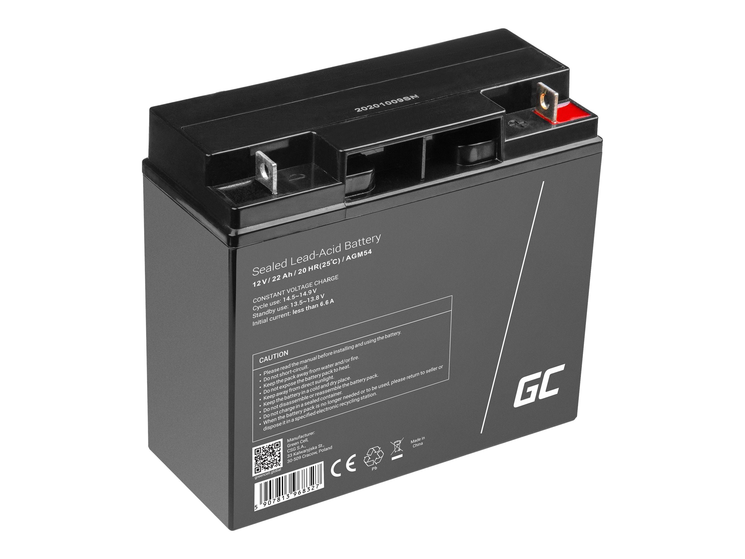 Green Cell Batterie - Bleisäure - 22 Ah - Schwarz, Ansicht 3