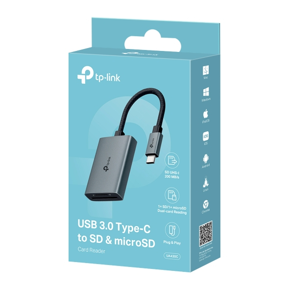 TP-LINK UA430C V1 - Kartenleser (microSD UHS-I, microSDHC UHS-I, microSDXC UHS-I, SDHC UHS-I, SDXC UHS-I) - USB-C, Ansicht 4