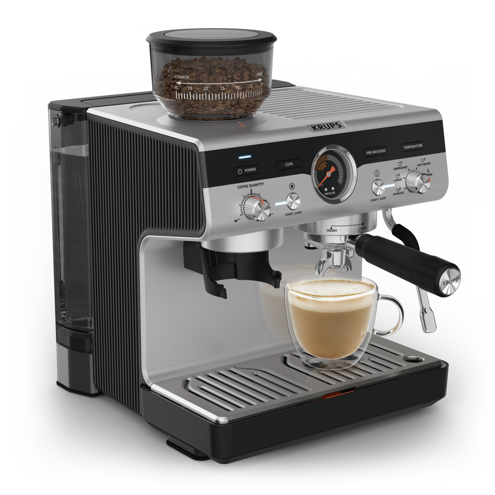 Krups XP801T Precision Espressomaschine Schwarz Silber, Ansicht 4